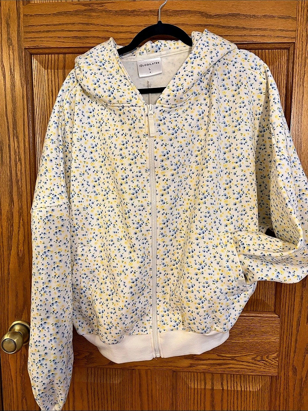 BLOGILATES Marshmallow Hoodie Floral Zip Hoodie Size Large NWT